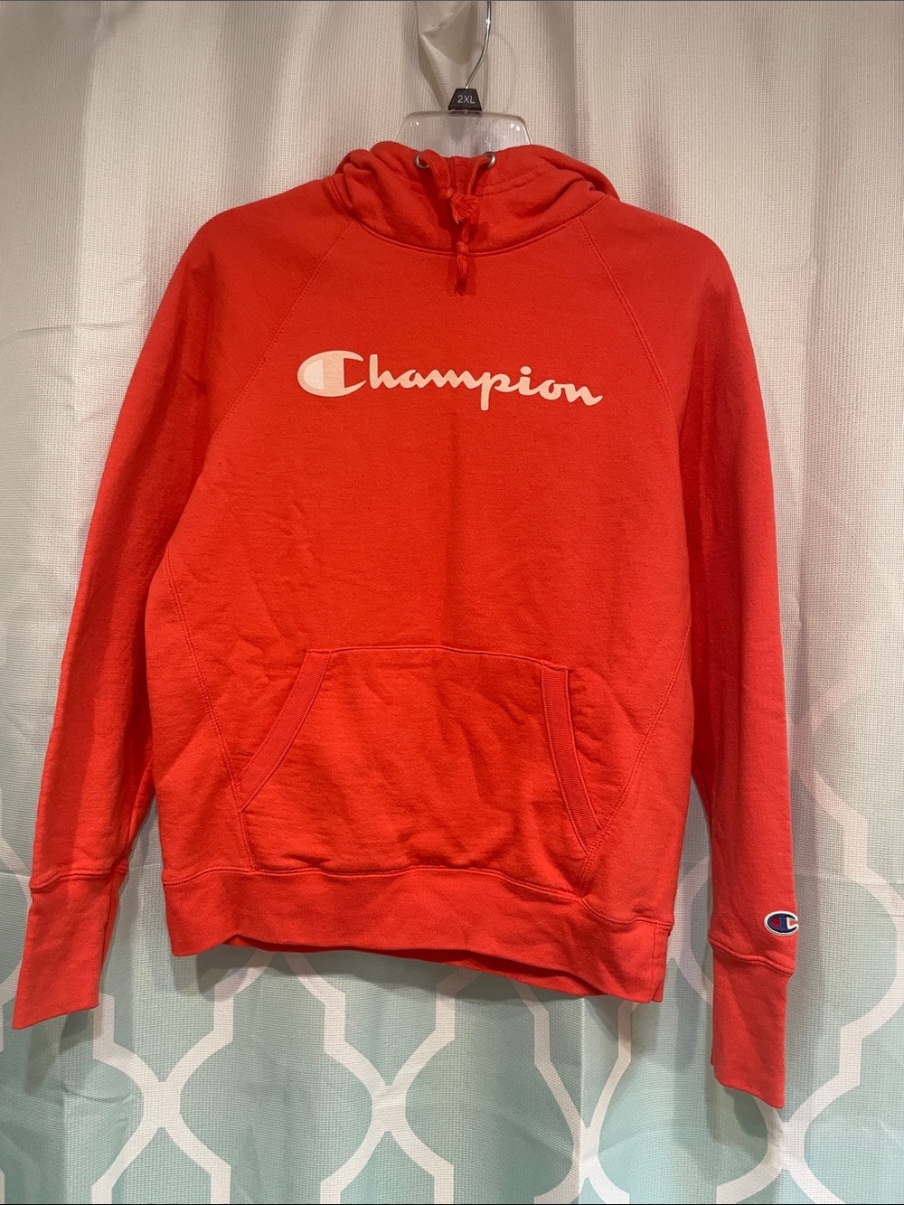 Champion Red Pullover Hoodie with White Script
